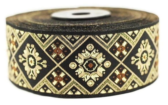 インド リボン ジャガードリボン チロリアンテープ ベルト 金 ゴールド 黒 エスニック バッグ持ち手 ボヘミアン 北欧 3枚目の画像