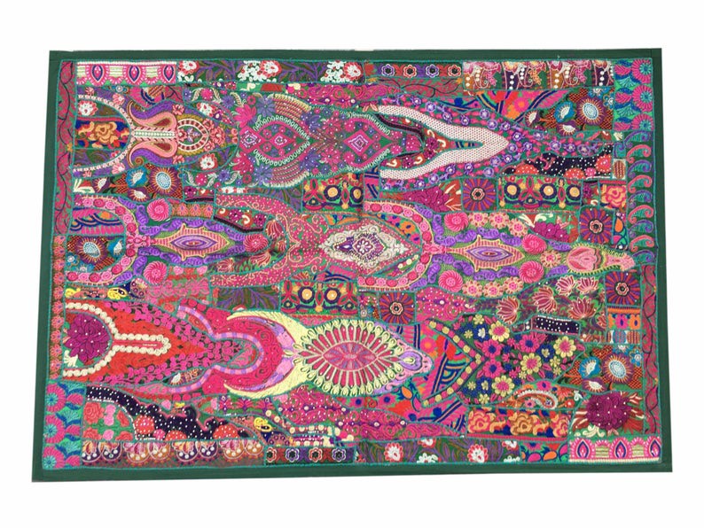 インド刺繍ラグ タペストリー アジアン北欧 壁掛け 布 ラリー