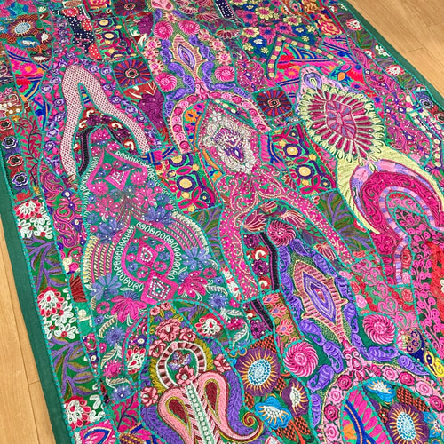 インド刺繍ラグ タペストリー アジアン北欧 壁掛け 布 ラリー