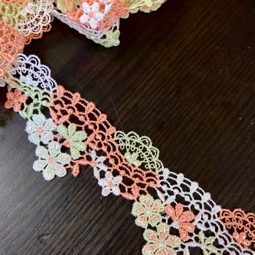 刺繍レース 花 かぎ針編み クロシェ オレンジ ハンドメイド素材 手芸