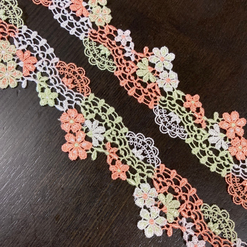 刺繍レース 花 かぎ針編み クロシェ オレンジ ハンドメイド素材 手芸