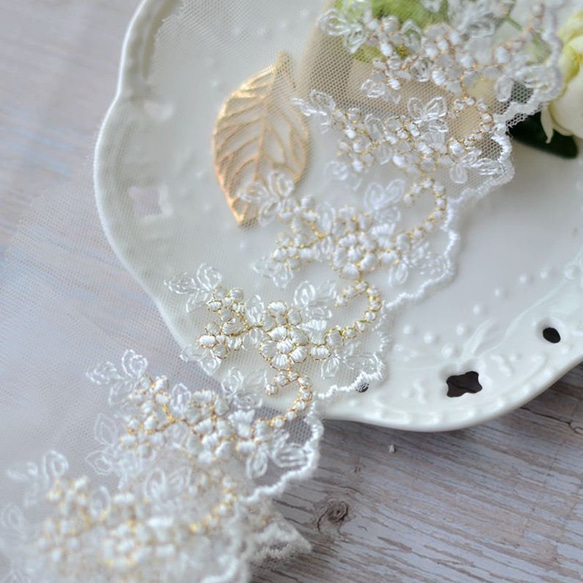 刺繍レース 白 花 結婚式 ドレス 金 ゴールド 入学式 ブライス 服 手芸  