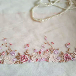 刺繍チュールレース ピンクバラ 花 かわいい プリンセス 布 メルヘン ドレス アンティーク 薔薇 レトロ ドール服 9枚目の画像
