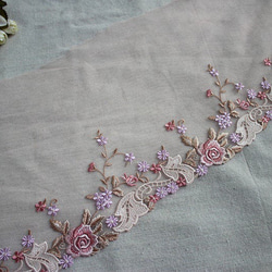 刺繍チュールレース ピンクバラ 花 かわいい プリンセス 布 メルヘン ドレス アンティーク 薔薇 レトロ ドール服 10枚目の画像