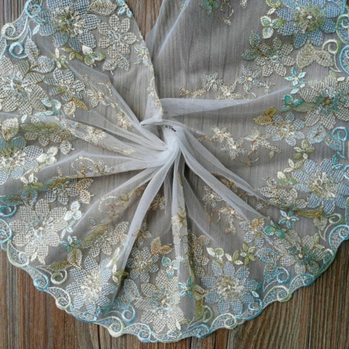 刺繍チュールレース ゴールド 黄緑 花 手芸 生地 布 ボタニカル 北欧