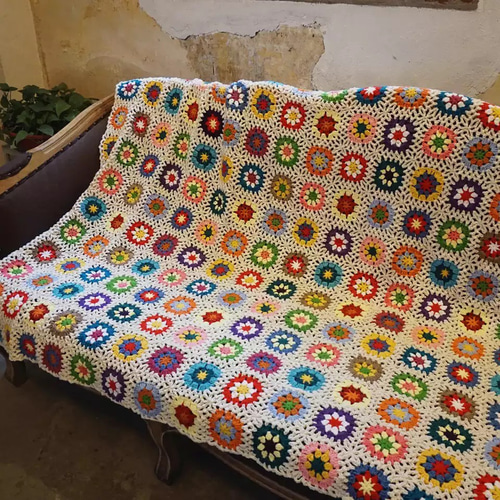 ハンドメイド クロシェ 鍵編み 花 ニット ソファーカバー
