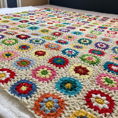 ハンドメイド クロシェ 鍵編み 花 ニット ソファーカバー