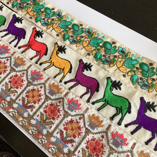 インド刺繍リボンセット 花 バンビ 鹿 植物 クロスステッチ 北欧  