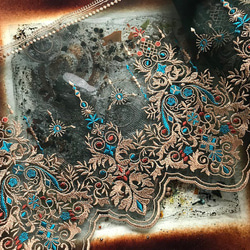 刺繍チュールレース ターコイズブルー エスニック アラジン フランスアンティーク レトロ アジアン 刺繍布 インド刺繍 2枚目の画像