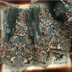 刺繍チュールレース ターコイズブルー エスニック アラジン フランスアンティーク レトロ アジアン 刺繍布 インド刺繍 3枚目の画像