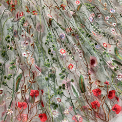 刺繍チュールレース 花 白 生地 布 ボタニカル 結婚式 ドレス ワンピース 春 スカート レース カーテン 北欧 1枚目の画像
