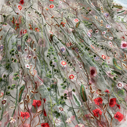 刺繍チュールレース 花 白 生地 布 ボタニカル 結婚式 ドレス ワンピース 春 スカート レース カーテン 北欧 2枚目の画像