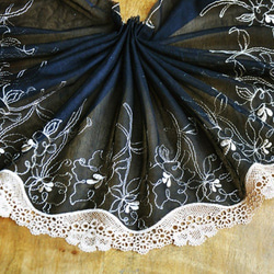 刺繍レース 黒 ブラック ベージュゴールド 人形 ドレス チュールレース レトロ フランスアンティーク 3枚目の画像