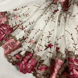 刺繍チュールレース 白 薔薇 花 ローズ ピンク ワインレッド 結婚式 ドレス 刺繍レース プリンセス アンティーク 10枚目の画像