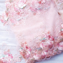 薔薇 ローズ ピンク 刺繍チュールレース プリンセス メルヘン レースマスクに アンティーク ミルキー バラ 花 2枚目の画像