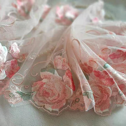 薔薇 ローズ ピンク 刺繍チュールレース プリンセス メルヘン レースマスクに アンティーク ミルキー バラ 花 6枚目の画像