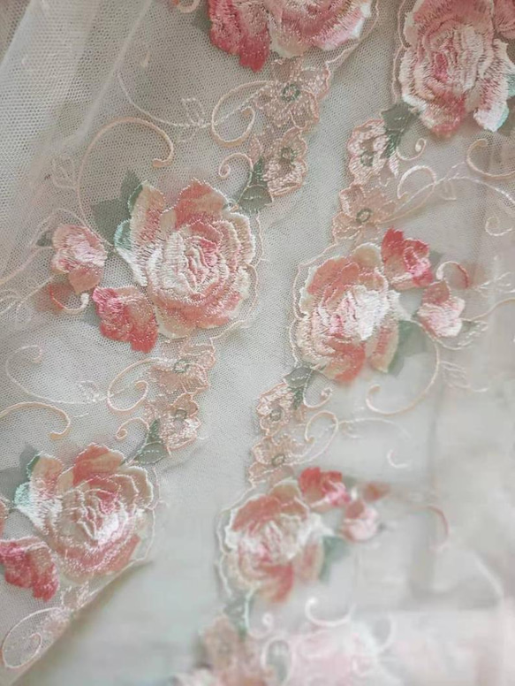 薔薇 ローズ ピンク 刺繍チュールレース プリンセス メルヘン レースマスクに アンティーク ミルキー バラ 花 7枚目の画像
