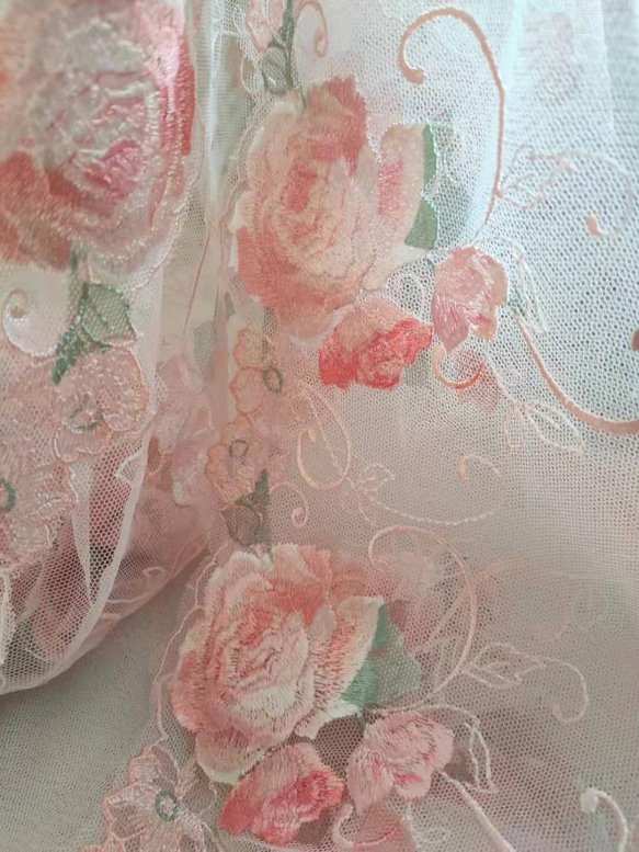 薔薇 ローズ ピンク 刺繍チュールレース プリンセス メルヘン レースマスクに アンティーク ミルキー バラ 花 9枚目の画像