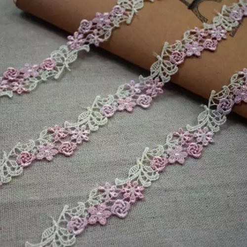 花刺繍レース クロシェ かぎ針編み ピンク 白 薔薇 素材 パーツ 刺繍