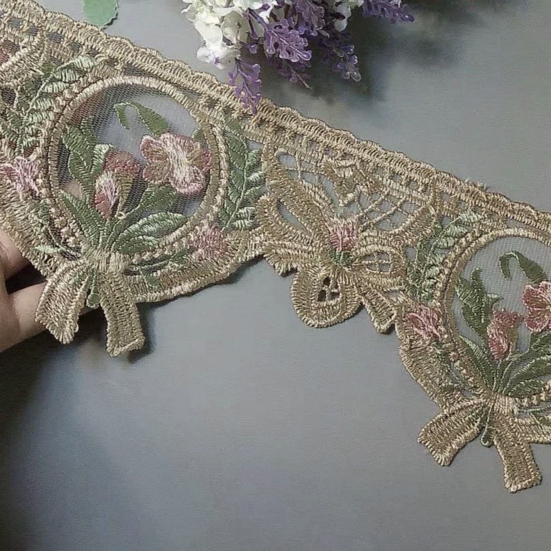 フランスアンティークプリーツチュールレース※シルクロココモチーフ・リボン装飾B※ チュールレース 刺繍 ロココリボン ボンネット - フランス