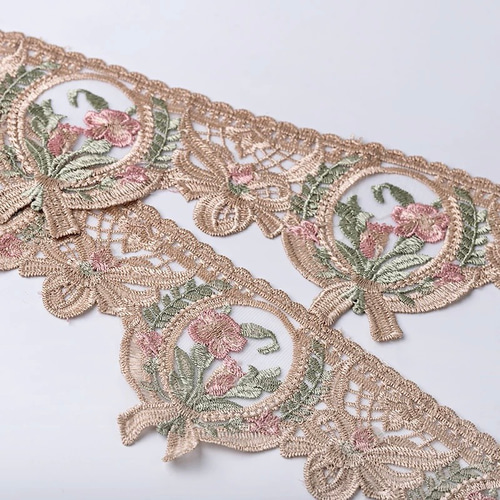 刺繍チュールレース 金 ゴールド 花 ヴィンテージ ロココ 輸入
