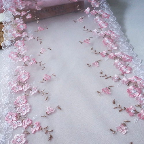 刺繍チュールレース 春 桜 ピンク 花 高級 レースマスク ドール 刺繍チュールレース 春 桜 ピンク 花 高級 レースマスク ドール