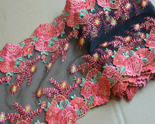 刺繍レース 黒 赤 薔薇 ダンス衣装 フラメンコ 花 アジアン