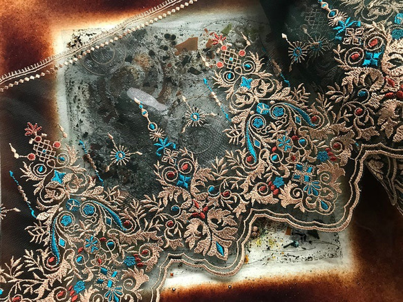 刺繍チュールレース ターコイズブルー エスニック アラジン フランスアンティーク アジアン ロココ ドールドレス 北欧 2枚目の画像