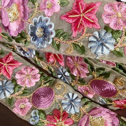 インド刺繍リボン シルク 高級 ボタニカルレース ハンドメイド素材