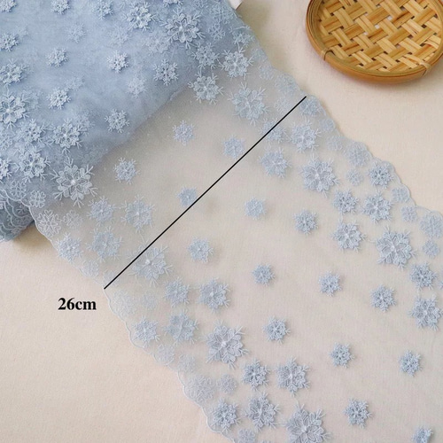 刺繍レース 水色 雪の結晶 3D 立体 冬 メルヘン 手芸 素材 生地 はぎれ