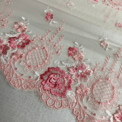 刺繍レース 白 ピンク 薔薇 ロココ ハート メルヘン スカラップ かわいい 布 幅広 両側 ダブル ドールドレス 北欧 4枚目の画像