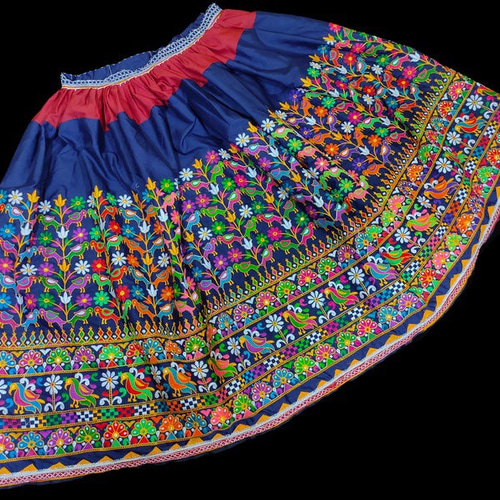 インド刺繍スカート ヴィンテージ 古布 アジアン ダンス衣装 鳥 インコ