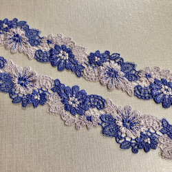 刺繍レース ブルー 紫 青 花 かぎ針編み クロシェ 刺繍リボン アンティーク チロリアンテープ 素材 アジアン レトロ 3枚目の画像