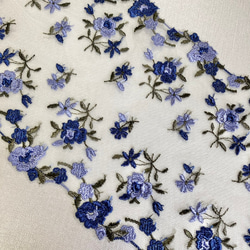 刺繍レース チュールレース 白 青 花 両山 ダブル 両耳 アンティーク 薔薇 ヴィンテージ レトロ レースマスクに 3枚目の画像