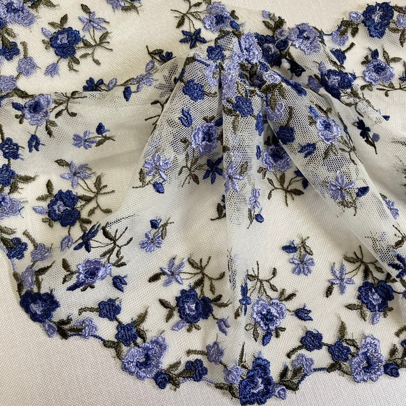 刺繍レース チュールレース 白 青 花 両山 ダブル 両耳 アンティーク 薔薇 ヴィンテージ レトロ レースマスクに 4枚目の画像