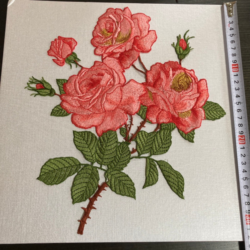 特大 大きめ 刺繍 ワッペン アップリケ 薔薇 ローズ 赤 ピンク 手芸