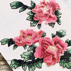 牡丹 ボタン ピンク 花 大きめ 刺繍ワッペン アップリケ 結婚式
