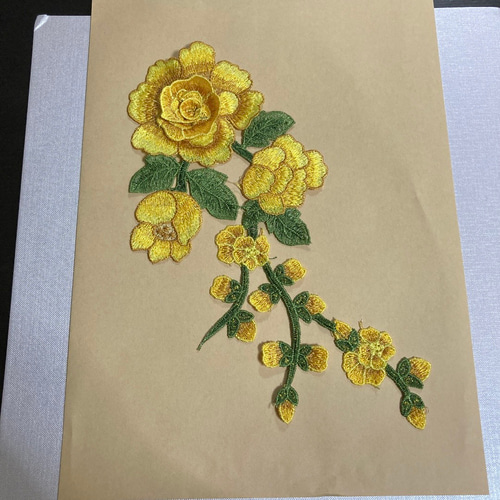 薔薇 刺繍ワッペン バラ 立体 3D 黄色 刺繍レース 素材 パーツ