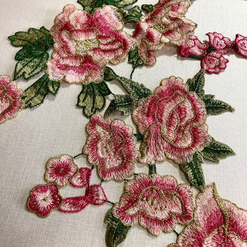 刺繍レース 牡丹 花 ワッペン 特大 和柄 結婚式ドレス アジアン