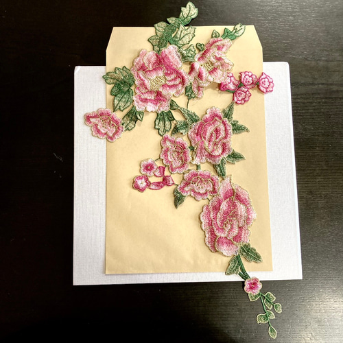 刺繍レース 牡丹 花 ワッペン 特大 和柄 結婚式ドレス アジアン