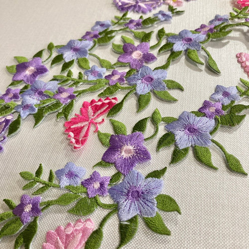アイロン 刺繍ワッペン アップリケ 桔梗 花 蝶 バタフライ 和柄