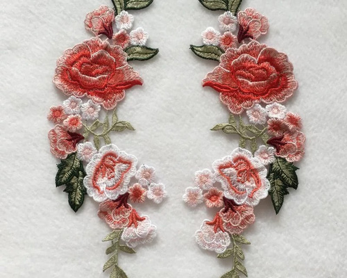 薔薇 ピンクローズ 花 レース ワッペン つけ襟 刺繍襟 ボタニカル