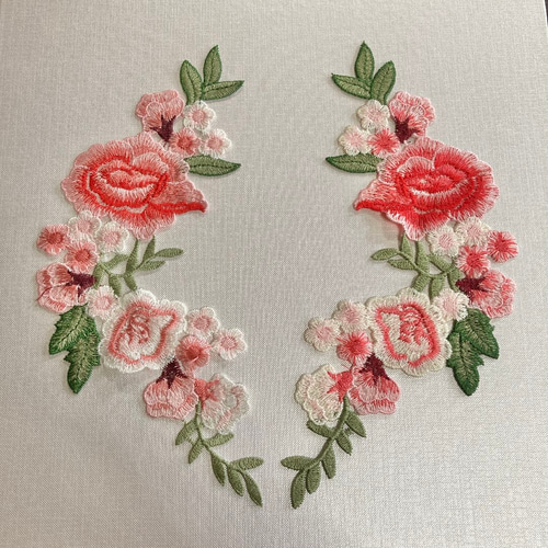 薔薇 ピンクローズ 花 レース ワッペン つけ襟 刺繍襟 ボタニカル