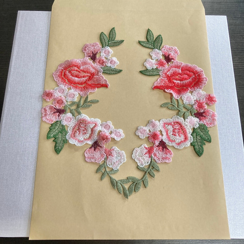 薔薇 ピンクローズ 花 レース ワッペン つけ襟 刺繍襟 ボタニカル