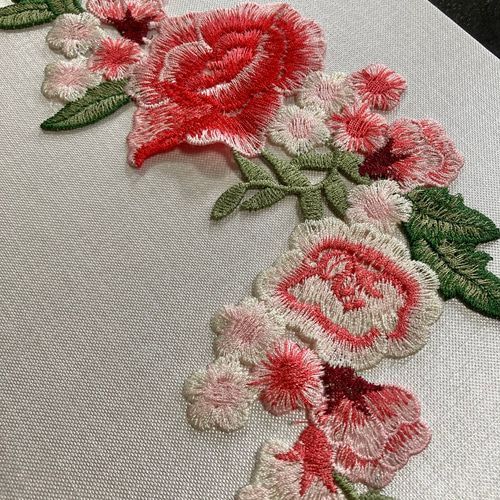 薔薇 ピンクローズ 花 レース ワッペン つけ襟 刺繍襟 ボタニカル