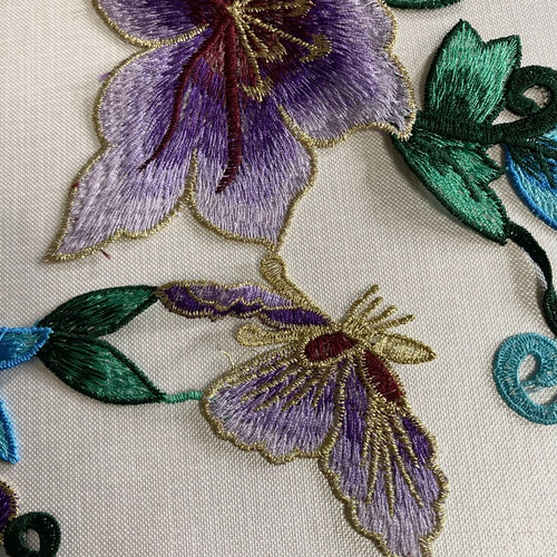 百合の花 ゆり 刺繍ワッペン アップリケ 大きい 紫 結婚式ドレス