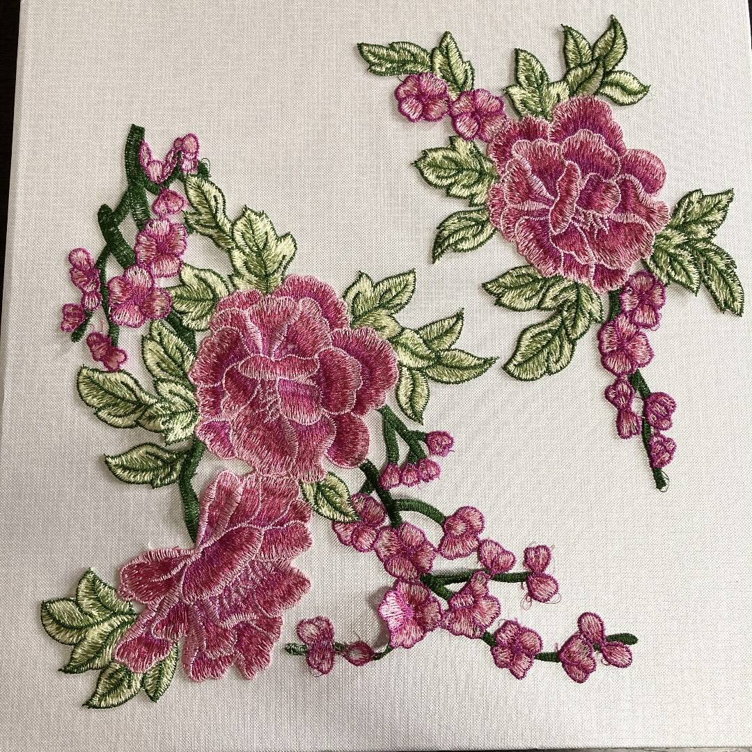 牡丹 薔薇 ピンク 刺繍ワッペン 刺繍レース 花 アンティーク 素材