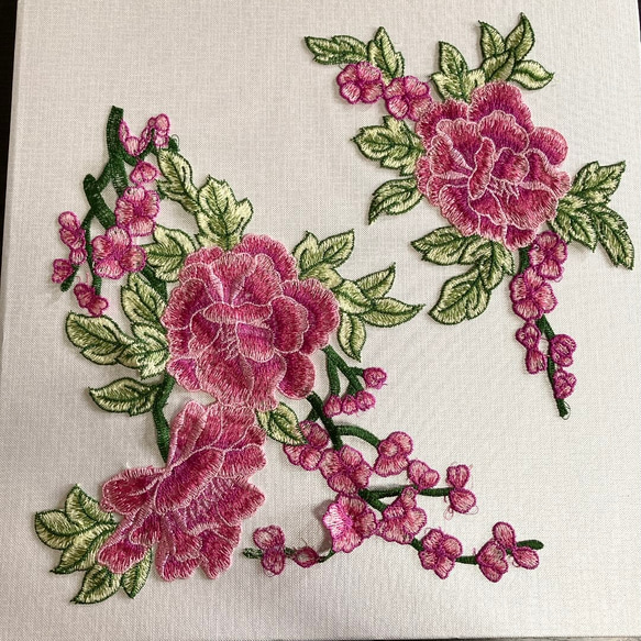 牡丹 薔薇 ピンク 刺繍ワッペン 刺繍レース 花 アンティーク 素材