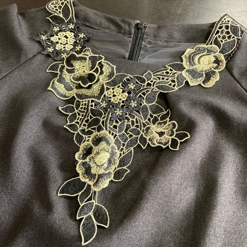 刺繍レース つけ襟 金 黒 ゴールド パーティードレス 花 結婚式