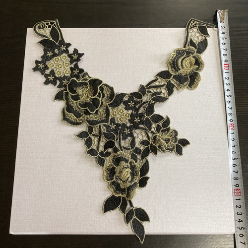 刺繍レース つけ襟 金 黒 ゴールド パーティードレス 花 結婚式 手芸